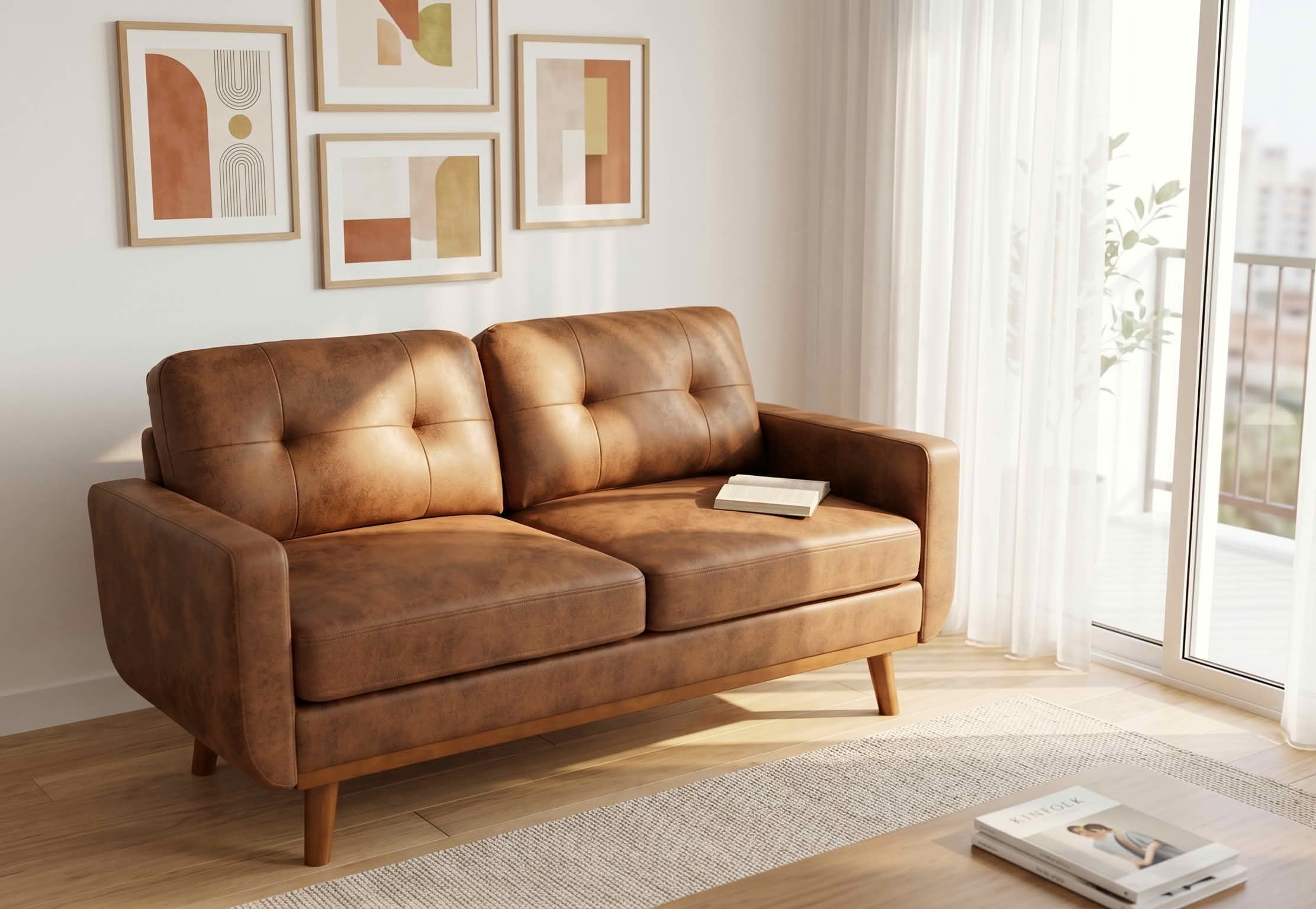 MAYEERTY 65" Modern Minimalist Two‑Seater Loveseat Sofa, Breathable Foil Fabric Upholstered Couch with Solid Wood Legs, Diamond Quilted Backrest for Living Room