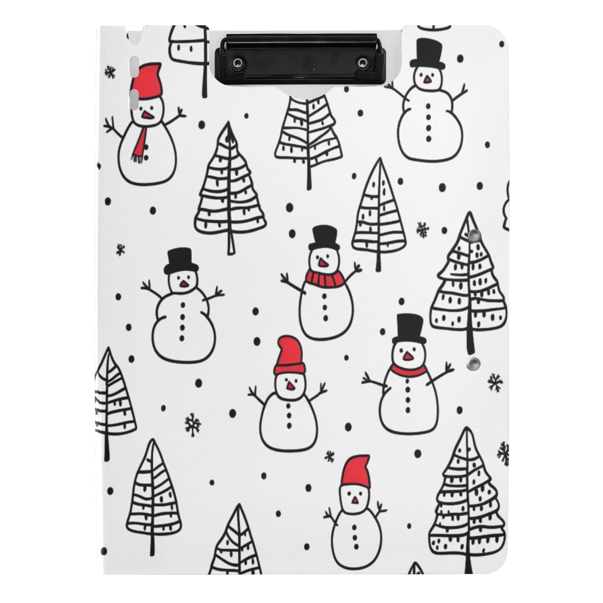 FORMRS A4 Clipboard Folder with Pen Holder Horizontal Foldable School Office Binder, Black Cartoon Snowmen