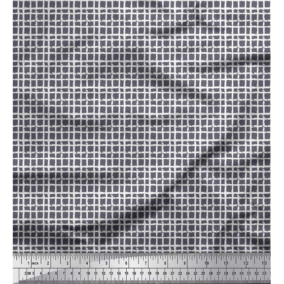Soimoi Poly Georgette Fabric Check Block Printed Fabric 1 Yard 52 Inch Wide