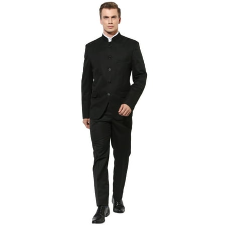 

Hangup Men s Formal Black Blended Regular Solid Suit 5ButtonCS