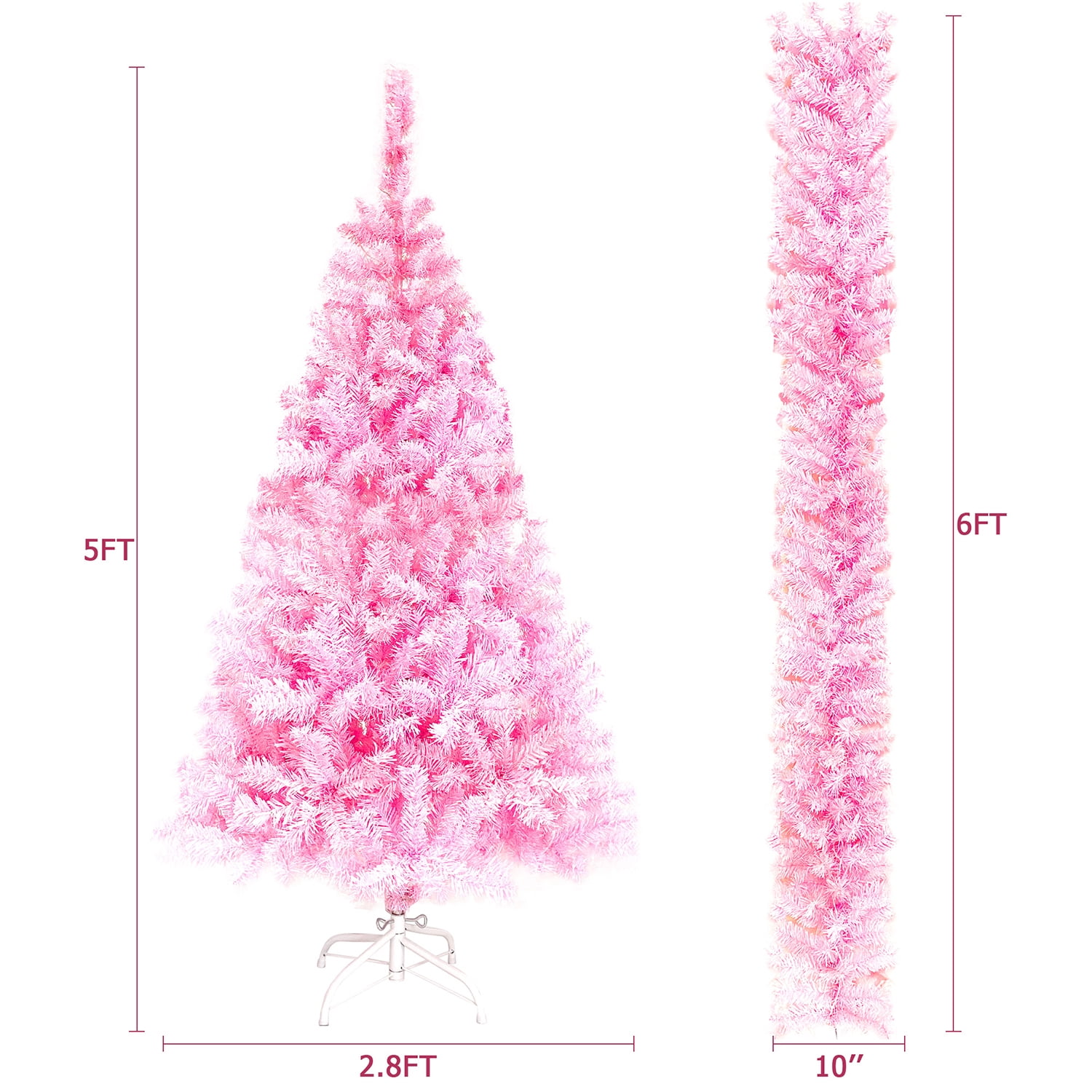 Kadyn Pre-lit Artificial Christmas 2-Piece Set, Xmas Tree 5FT Pink Christmas Tree with 6 feet Garland X-mas, Pink Kadyn Pre-lit Artificial Christmas 2-Piece Set, Xmas Tree 5FT Pink Christmas Tree with 6 feet Garland X-mas, Pink