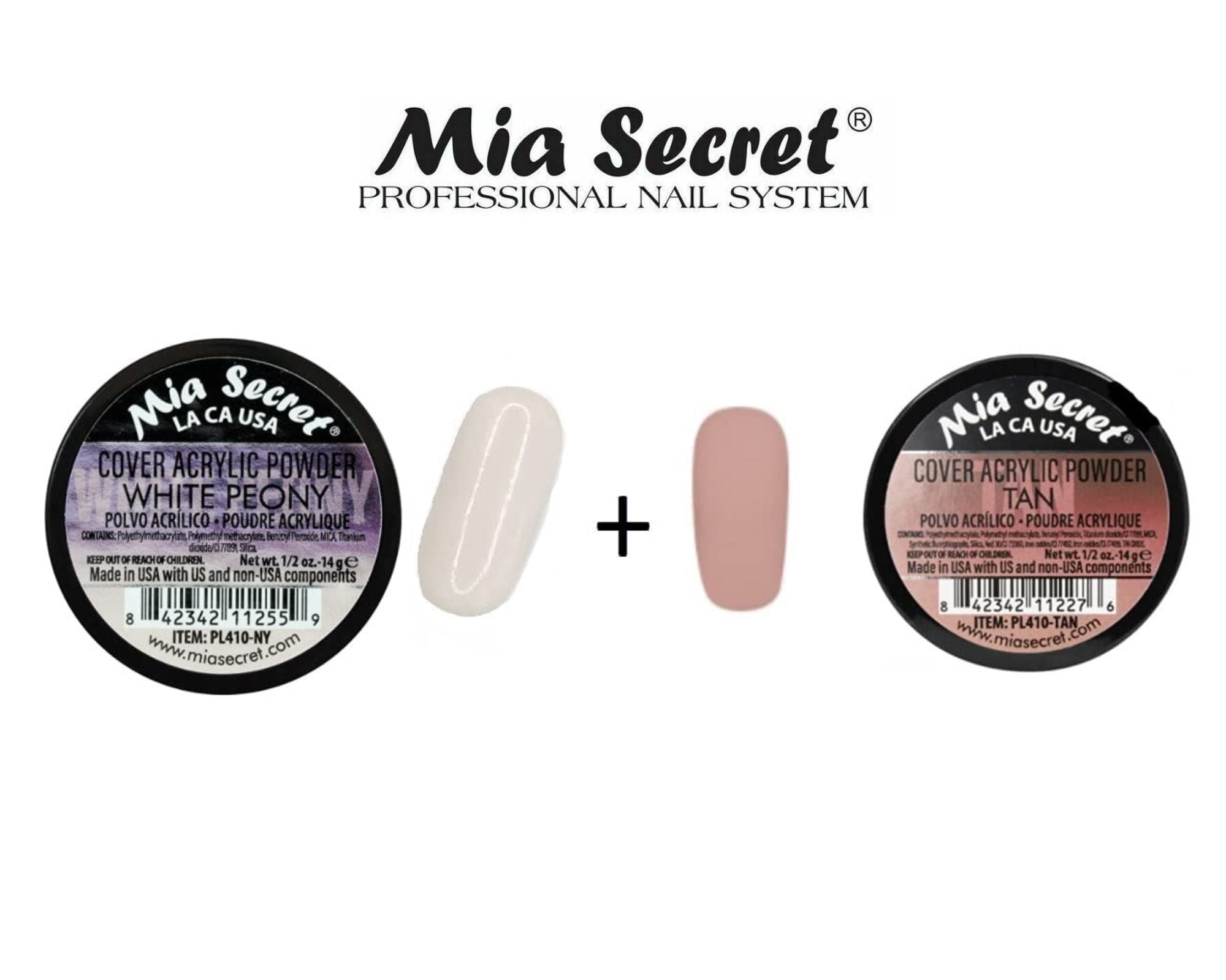 Mia Secret - Liquid Monomer (1oz) & Cover Acrylic Powder White Peony (0.5 oz.) + Cover Acrylic Powder Tan (0.5 oz.) - COMBO