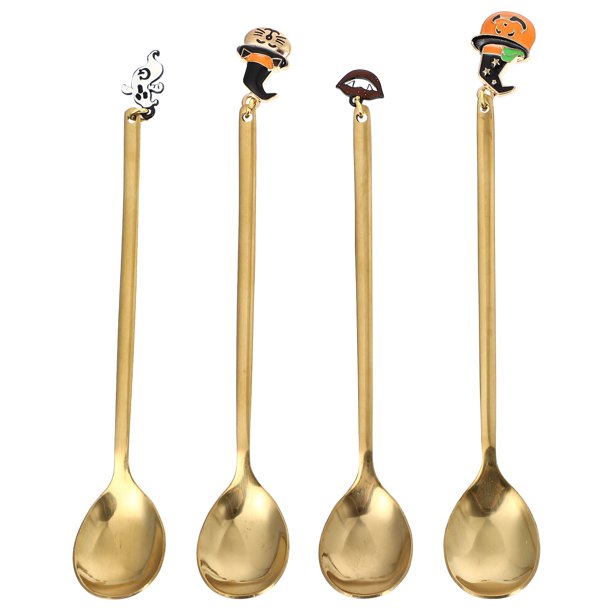 4 cucharas colgantes creativas de Halloween, tenedores de postre, cucharas de café y cucharas para revolver