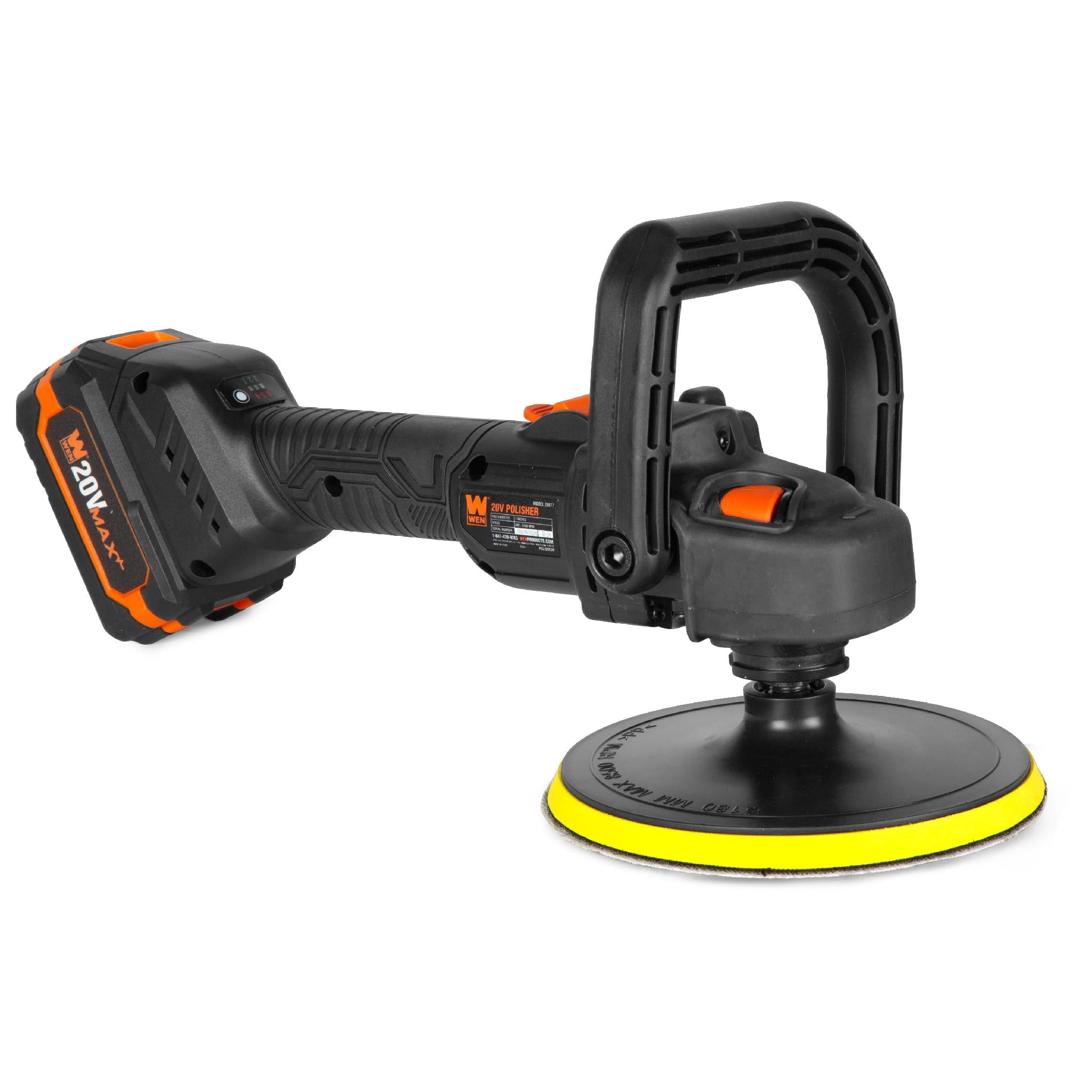 WEN 20877 20V Max Cordless 7-Inch Variable Speed Rotary Polisher and Waxer Kit with 4Ah Battery, Charger, and Polishing Pads