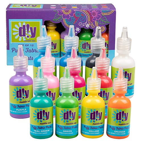 DIY by Maddie Rae Puffer Fabric Paints Set of 12 Colors Ultra Bright 3D