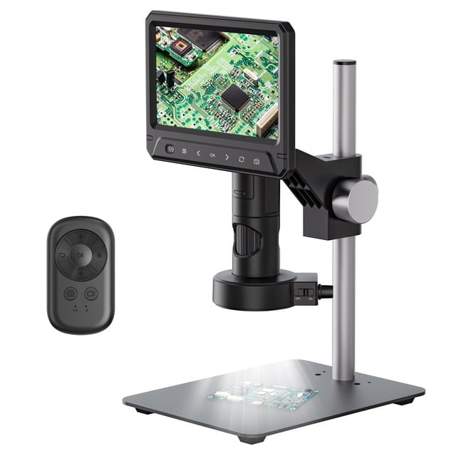 Riwcyla Professional Digital Microscope 12 Million Pixels IPS Touching Screen 50,1600X Magnification Soldering Microscope Picture Taking Video Recording Maintenance Workbench with Fill Compatible