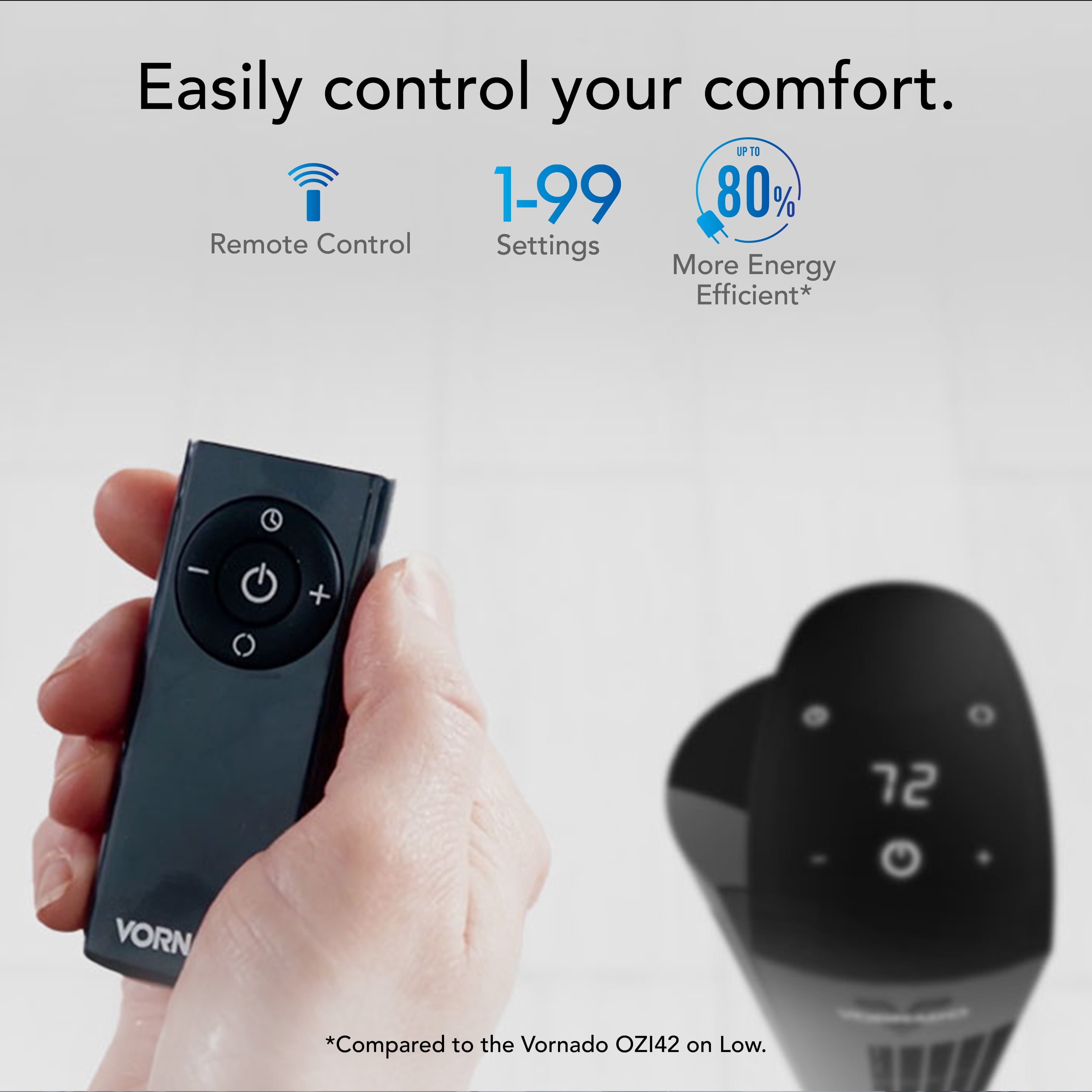 Vornado OZI42DC Tower Fan with Remote and Timer, Oscillating Standing Fan for Bedroom, Variable Speed for Precise Control, Energy Saving Design for Whole Room Cooling, Indoor Floor Fan, Black