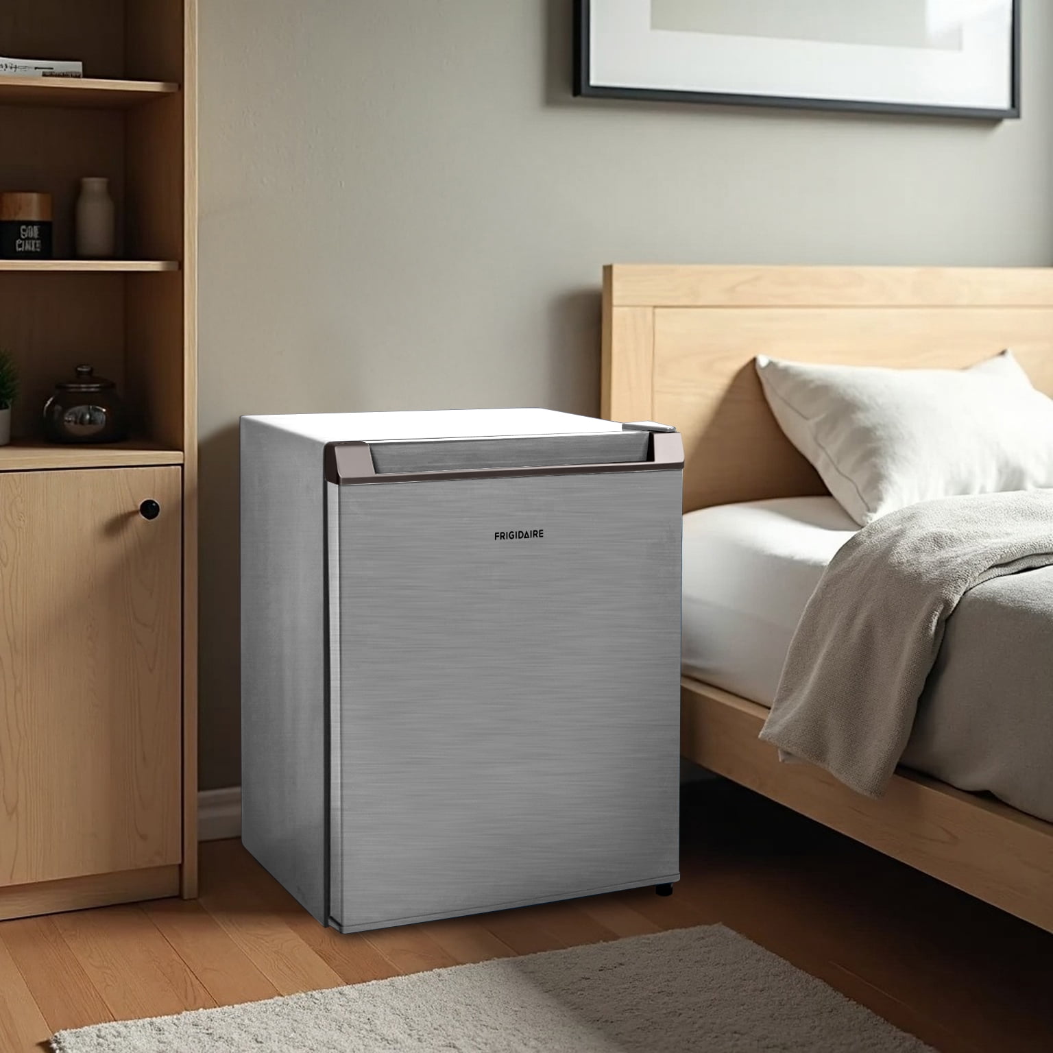 Frigidaire 1.6 Cu. ft. Compact Refrigerator with Chiller Compartment, Stainless Steel Mini Fridge for Bedroom, Dorm, Office, Apartment