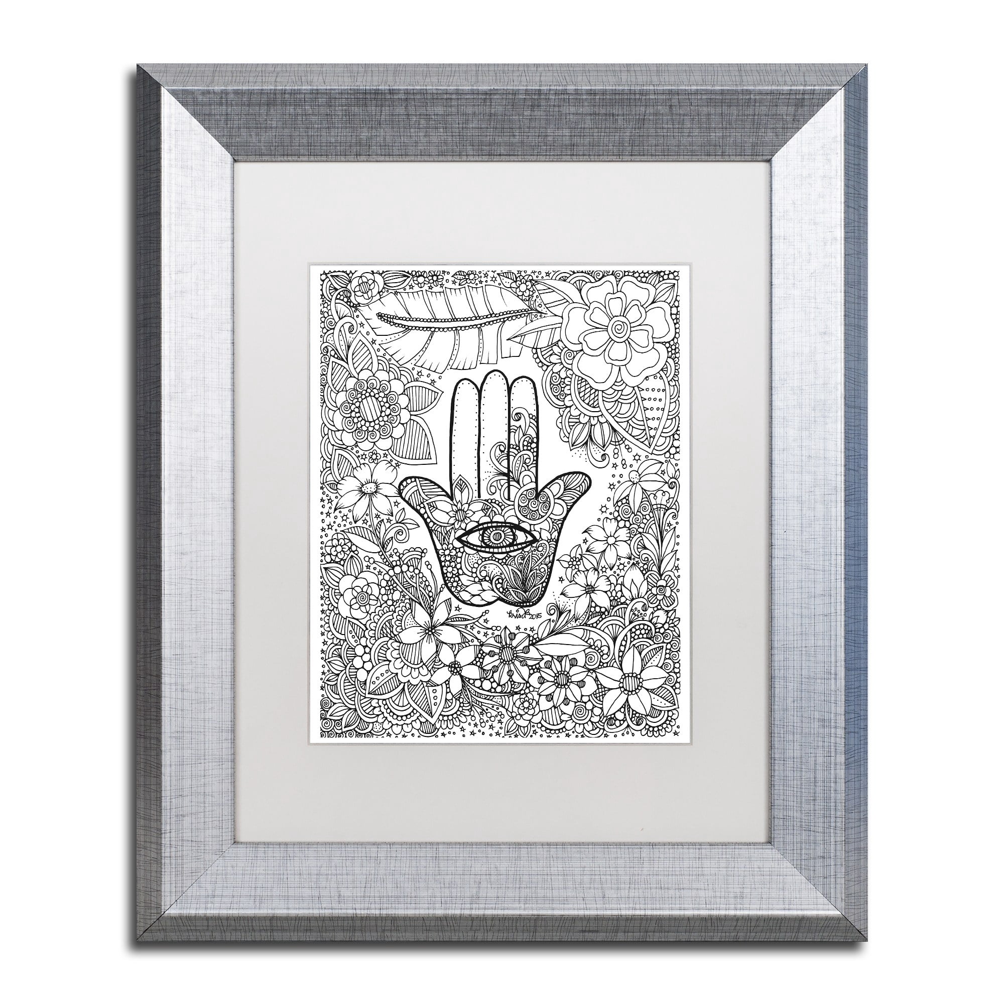 Trademark Fine Art "Hamsa Hand" Canvas Art by KCDoodleArt White Matte, Silver Frame