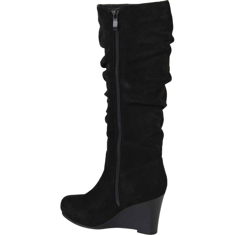 Black suede knee high slouch boots sales