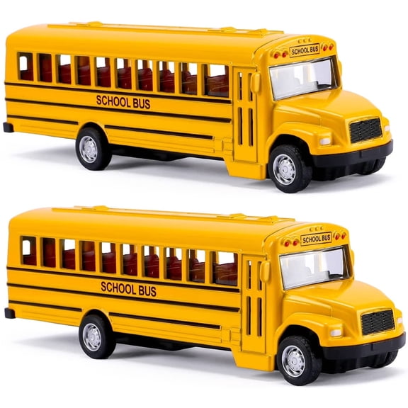 TEAMD 2 Pack 5.5'' Pull Back School Bus, Die-cast Metal Toy Vehicles with Bright Yellow for Kids Boys Girls