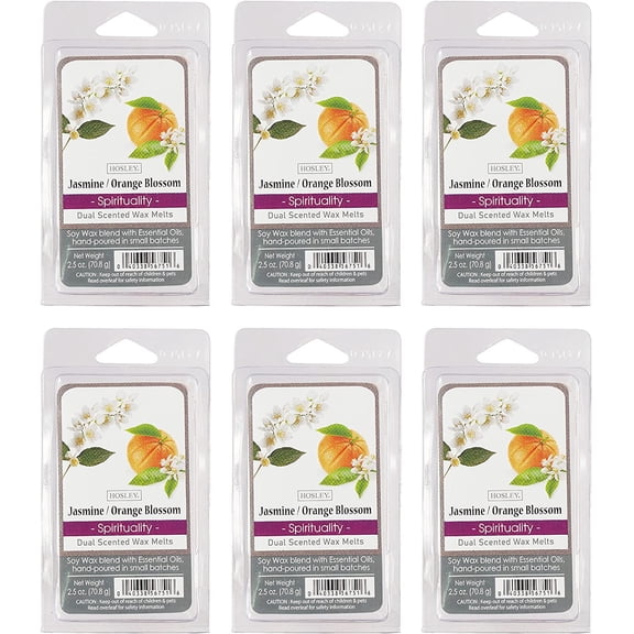 Hosley Set of 6, Jasmine Orange Blossom Scented Wax Cubes/Melts - 2.5 oz Each