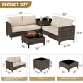 thumbnail image 4 of Patio Furniture 4Pcs Patio Furniture Set, Patio Sectional Furniture Set, Rattan Wicker Outdoor Conversation Sets with Storage Box Glass Top Table, 4 of 6