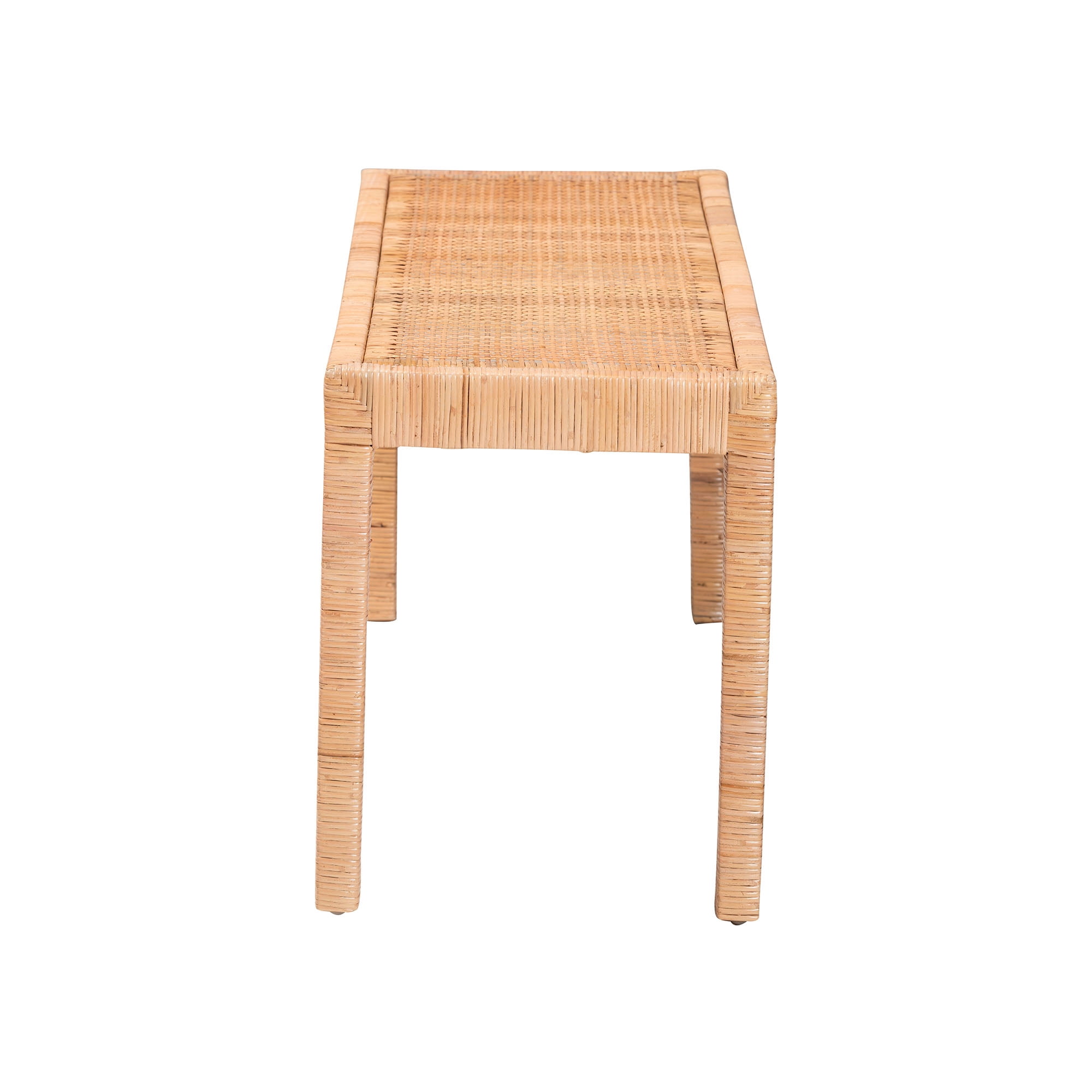 bali & pari Abelia Modern Bohemian Natural Rattan and Mahogany Wood Long Accent Bench