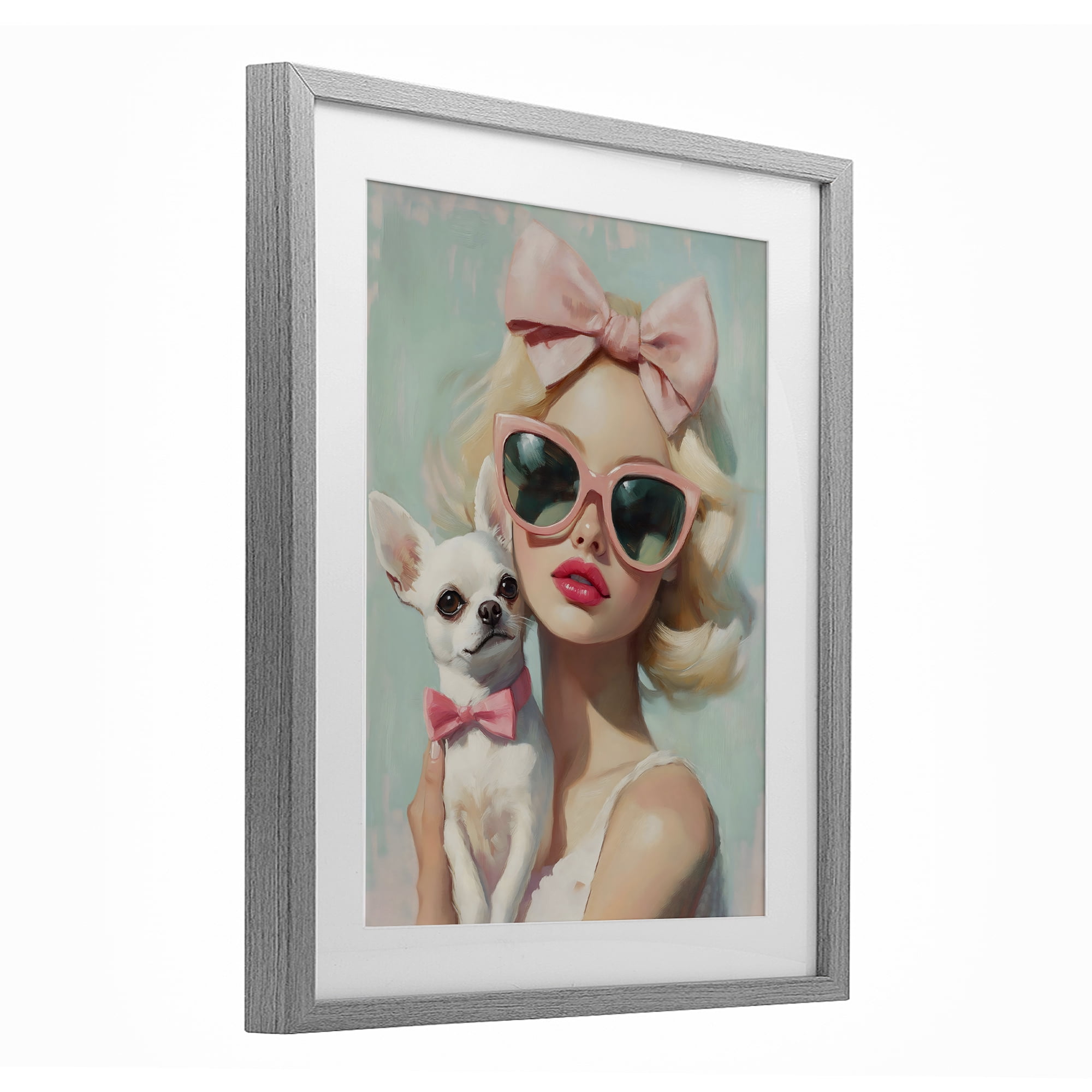 Stupell Industries Girl with Chihuahua Gray Framed Print Under Glass, design by The Prints Vibe