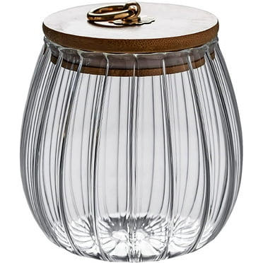 Glass Coffee Nuts Canister Airtight Storage Jar Petal Decorative Container with Bamboo Lid Metal Handle Easy To Grasp 600ml