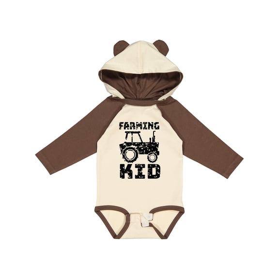 Inktastic Farming Kid- tractor distressed look Boys or Girls Long Sleeve Baby Bodysuit
