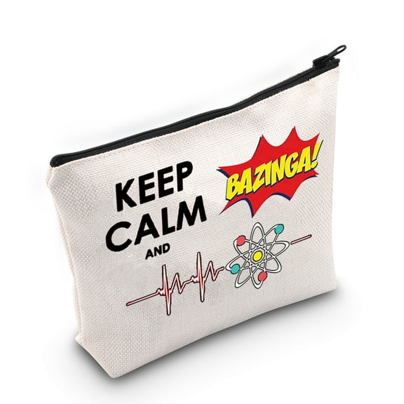 LEVLO Big Bang TV Show Cosmetic Make Up Bag Bag Leonard and Sheldon Fans Inspired Gift Keep Calm and Bazinga Makeup Zipper Pouch Bag For Women Girls