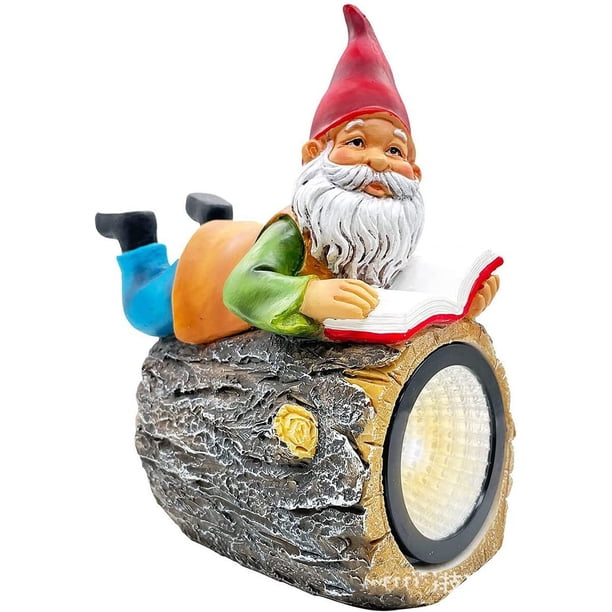 Estatua de gnomo de lectura solar, adorno decorativo para jardín exterior con luz LED, estatua de gnomo de jardín, decoración para patio, balcón, regalo de adorno de jardín