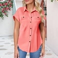 thumbnail image 2 of Breezora Unique Ladies Short Sleeve Shirt with a Detailed Buttoned Lapel and Functional Pleated Pocket Design Offering a Smart Casual Look for Work or Leisure L Size Orange, 2 of 9