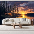 thumbnail image 2 of Peel and Stick Wallpaper Wall Murals Sunset Log Cabin Pine Trees Lake Pier Realistic 69"H x 96"W Removable Wall Paper Self-Adhesive Wall Decor for Bedroom Living Room Nursery, 2 of 7