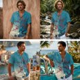thumbnail image 2 of FOR U DESIGNS Blue Plum Blossom Print Matchable Couples' Outfit Button-up Shirt Or Flowy Dress Linen-Like Womens Sleeveless Sundress Mens Casual Shirt, 2 of 7