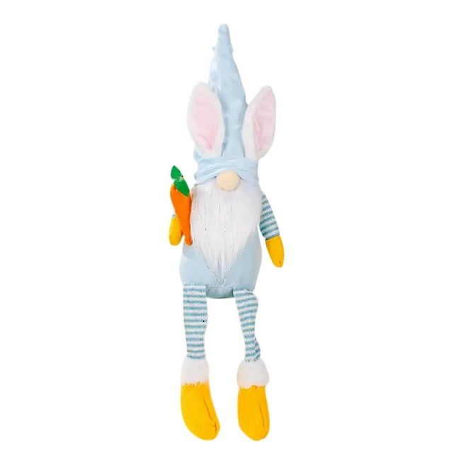 Gnomo elfo de Pascua, muñeco de peluche azul sin rostro hecho a mano, gnomo conejo de pie con patas retráctiles, ideal para fiestas de Pascua, decoración de puertas, patios y ventanas.