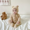 thumbnail image 5 of Zwiiyzr Baby Infant Long Sleeve Onesie Boy Girl Fluffy Jumpsuit Hooded Fleece Rompers Thin Cotton Winter Warm Velvet Cute Outfits Holiday Birthday Gift Brown, 5 of 6