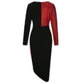 thumbnail image 5 of Sexy Bodycon Club Dresses for Women Long Sleeve Color Block Dress with High Slit V Neck Evening Party Dress, 5 of 7