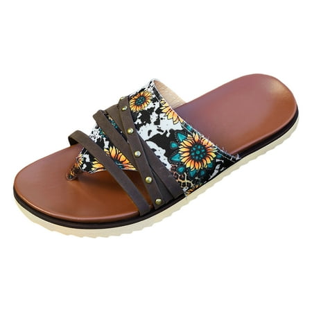 

Mnyotv Sandals Women Summer Women Sandals Fashionable New Pattern Minimalist Flower Print Summer Versatile Flip Flops White 41