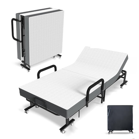 Full Size Folding Bed With Memory Foam Mattress, Extra Wide Rollaway Guest Sleeper Cot With Heavy Duty Metal Wood Frame For Bedroom Living Room Office, Modern Practical Style,