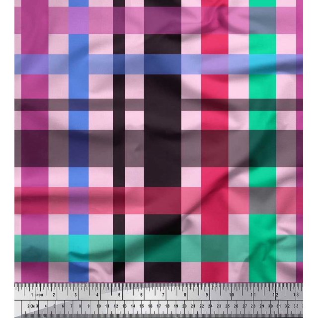 Soimoi Cotton Poplin Fabric Check Check Printed Craft Fabric by the Yard 42 Inch Wide