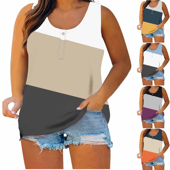 Ashirexll Sleeveless Tops for Women Plus Size Tunic Round Neck Lace Casual Loose Summer Sleeveless Tank