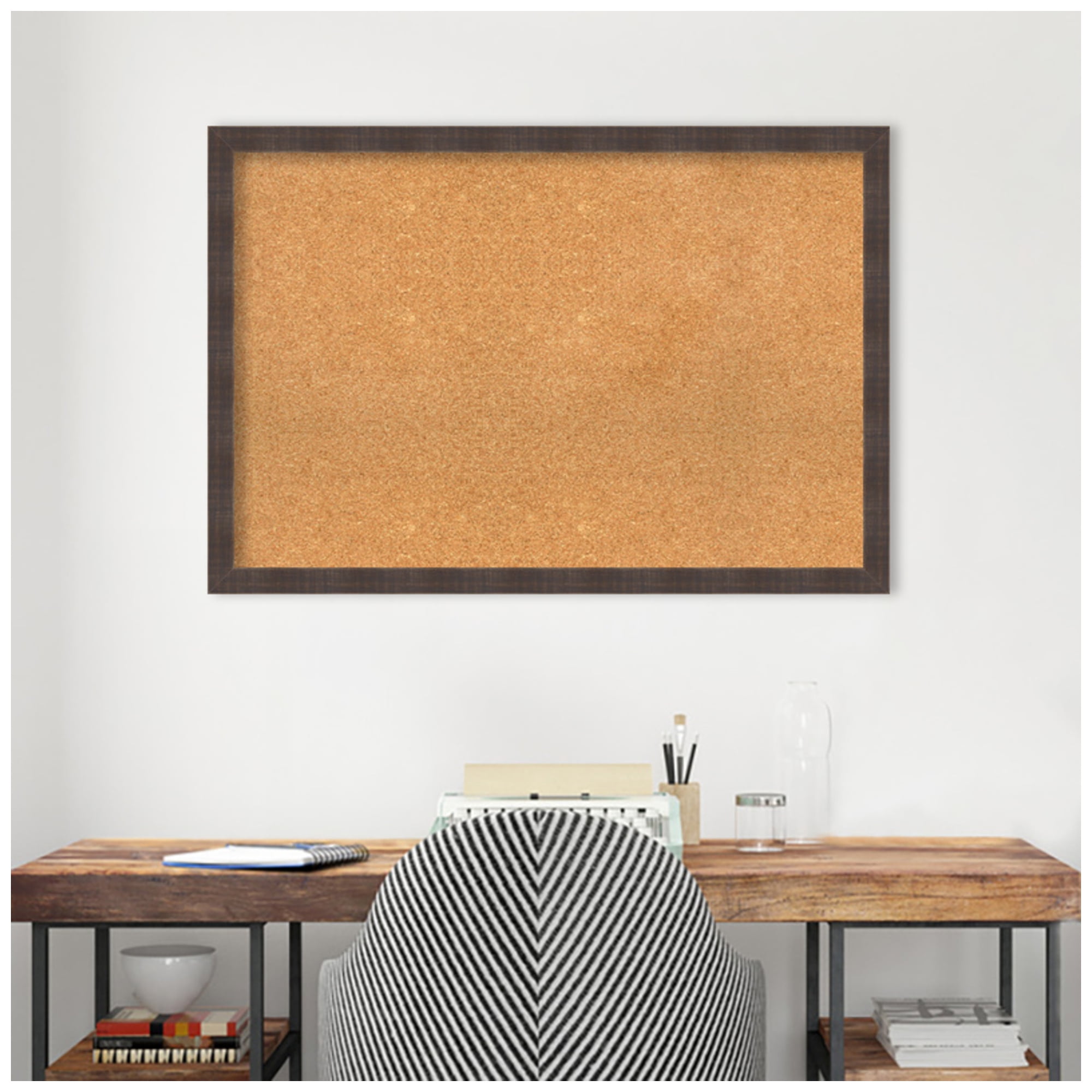 Amanti Art Natural Cork Board Wood Framed Whiskey Brown Rustic Bulletin Board 38 in. x 26 in.