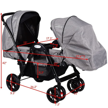double stroller safeplus reclining foldable infant seats twin gray baby
