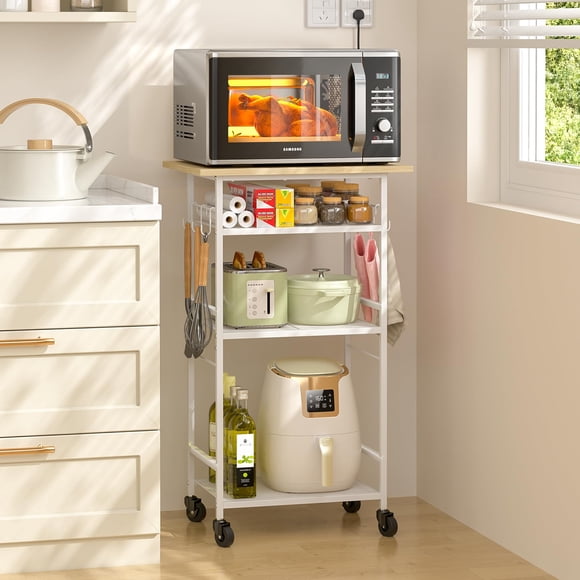 Carro de Cocina Rodante ThreeHio de 4 Niveles, Mesa para Microondas con Almacenamiento, Estante de Cocina con Ruedas, Organizador para Estación de Café para Sala, Oficina o Balcón