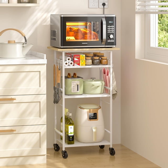 Carro de Cocina Rodante ThreeHio de 4 Niveles, Mesa para Microondas con Almacenamiento, Estante de Cocina con Ruedas, Organizador para Estación de Café para Sala, Oficina o Balcón