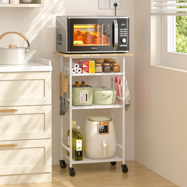 Carro de Cocina Rodante ThreeHio de 4 Niveles, Mesa para Microondas con Almacenamiento, Estante de Cocina con Ruedas, Organizador para Estación de Café para Sala, Oficina o Balcón