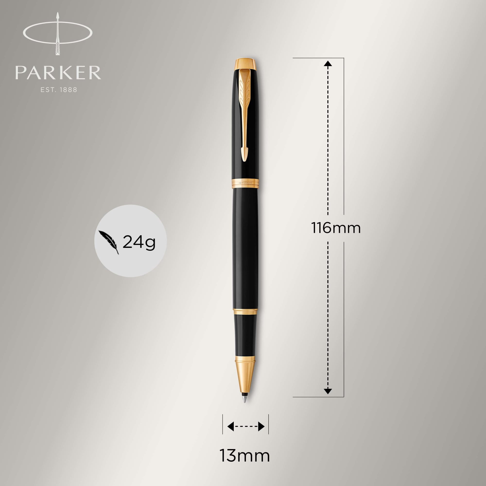 Parker IM RollerBall Pen, Black Lacquer Gold Trim with Fine Point Black Ink Refill, Gift Box (1931659)