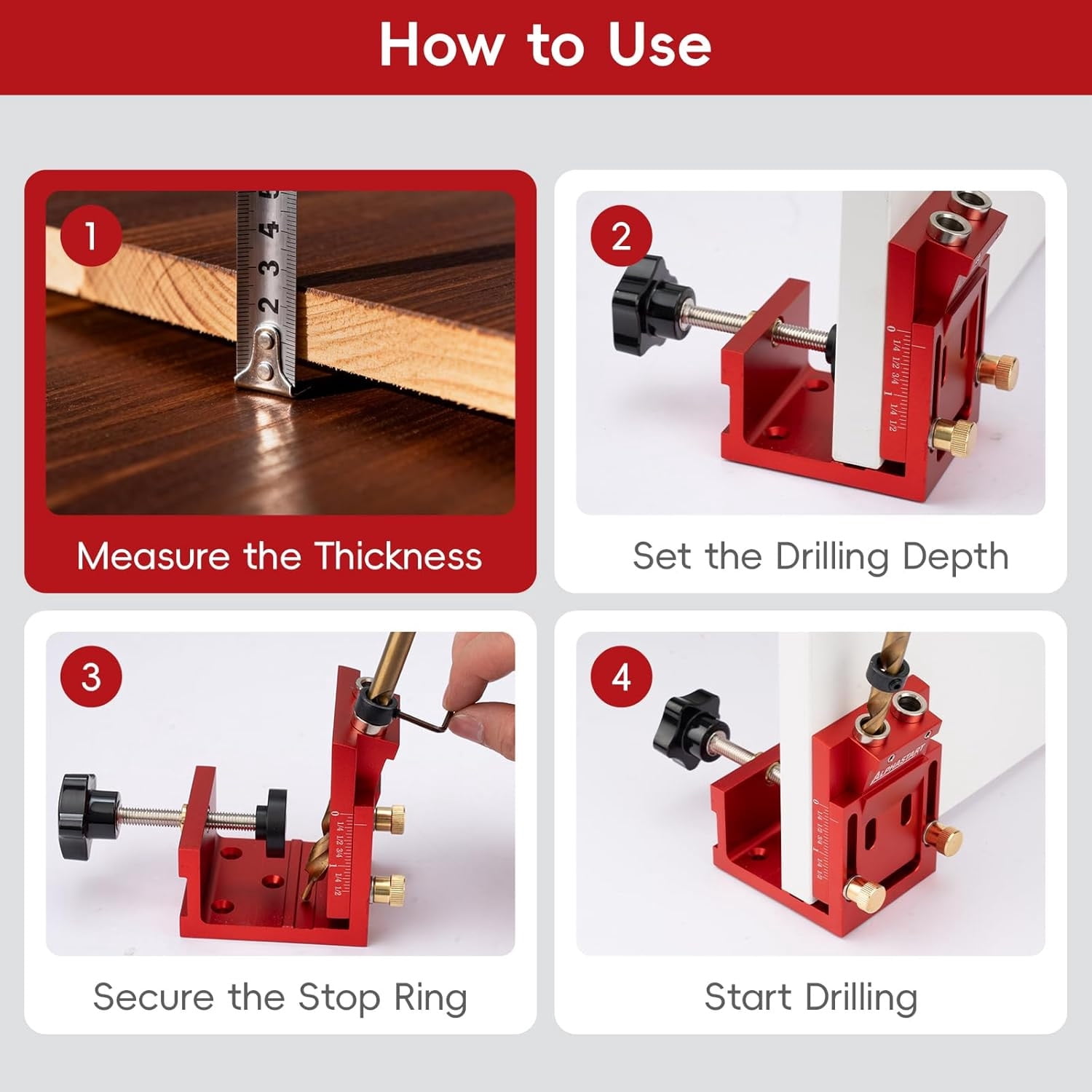 15PC Pocket Hole Kit Adjustable Precision Woodworking Drill Guide, Slanted Hole Locator, Aluminum Alloy, Durable Design, Fast Chip Removal, Board Punching, 15° Hole, 0.47-1.57Inch