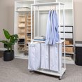 thumbnail image 3 of Household Essentials 3-Bag Laundry Center, Smooth Laminate Shelving, Sturdy Steel Frame, Hanging Bar,  Wheeling and Stationary Feet Options, Washable Linen Laundry Bags, White, 3 of 8