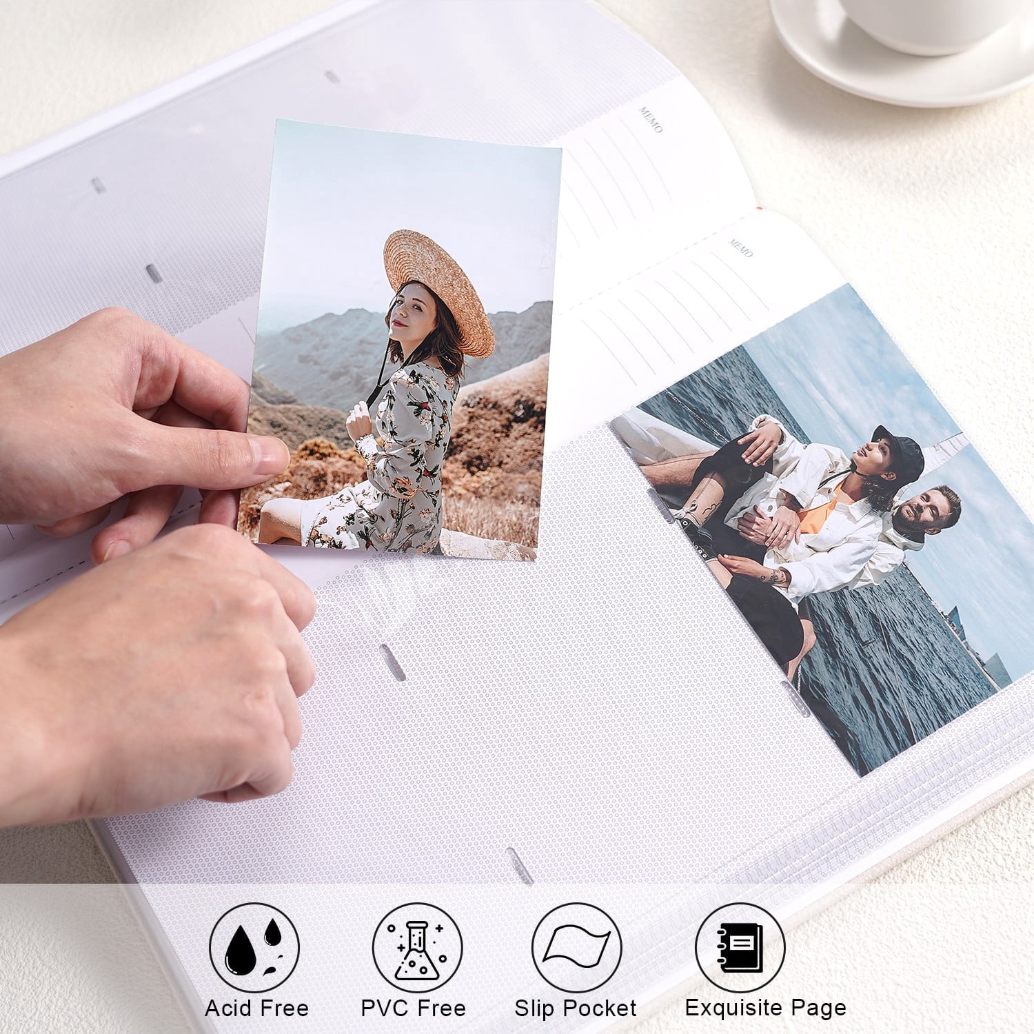 TJT Photo Albums for 4x6 Holds 300, 100 Pages Suede Cover with Display Window DIY Photo Book, Ideal Gifts for Family Travel Wedding Baby, Beige