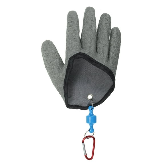 Uxcell Fishing Gloves with ABS Magnet Release Fisherman Professional Non-Slip Puncture Resistant Gloves, Grey (Right)