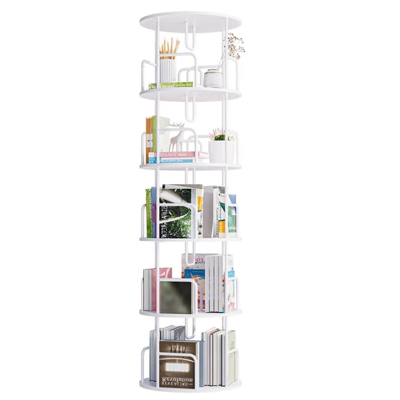 S-HOME 360 Degree Rotating Bookshelf Tower in Design with 5 Tier Shelves for Efficient Storage and Display in Any Room, White