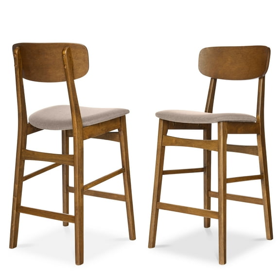 Best Choice Products 2-Piece Farmhouse Counter Height Bar Stool Set w/ Cushioned Seat, Wooden Backrest  Walnut/Gray