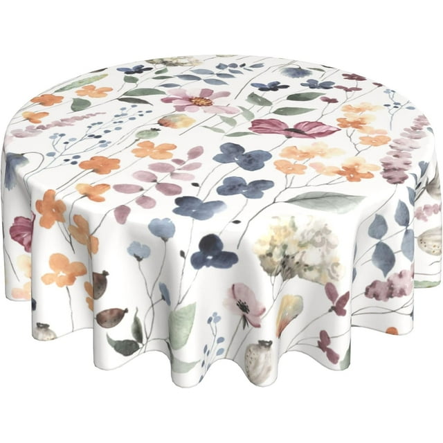 Nappe Florale Ronde 60 Pouces Nappe à Feuilles Florales Ronde Été Printemps Nappes Imperméables Résistantes Housse de Table en Polyester pour Maison Cuisine Salle à Manger Fête Pique-Nique Déco Extérieure