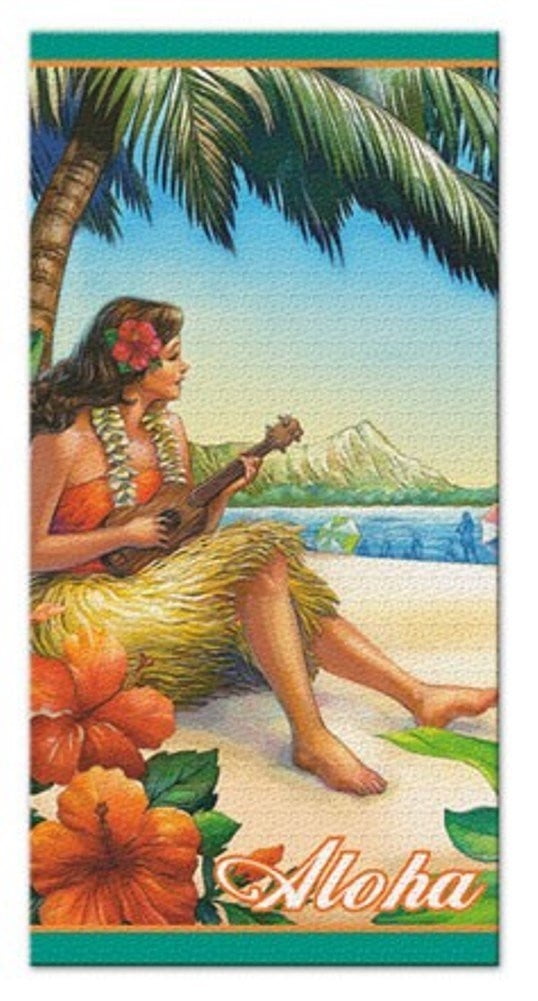 Hawaiian Islands Honu Beach Bath Towel Hawaii Aloha Surf Blue Cotton 60"x30" NIB 