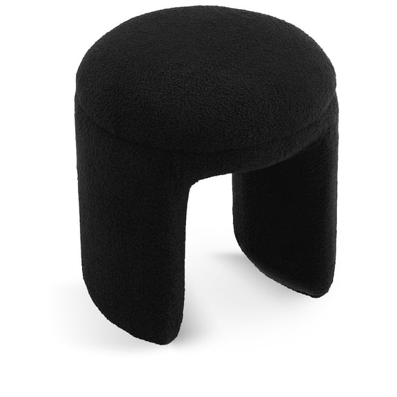 Meridian Furniture Bowen Black Faux Shearling Teddy Fabric Ottoman/Stool