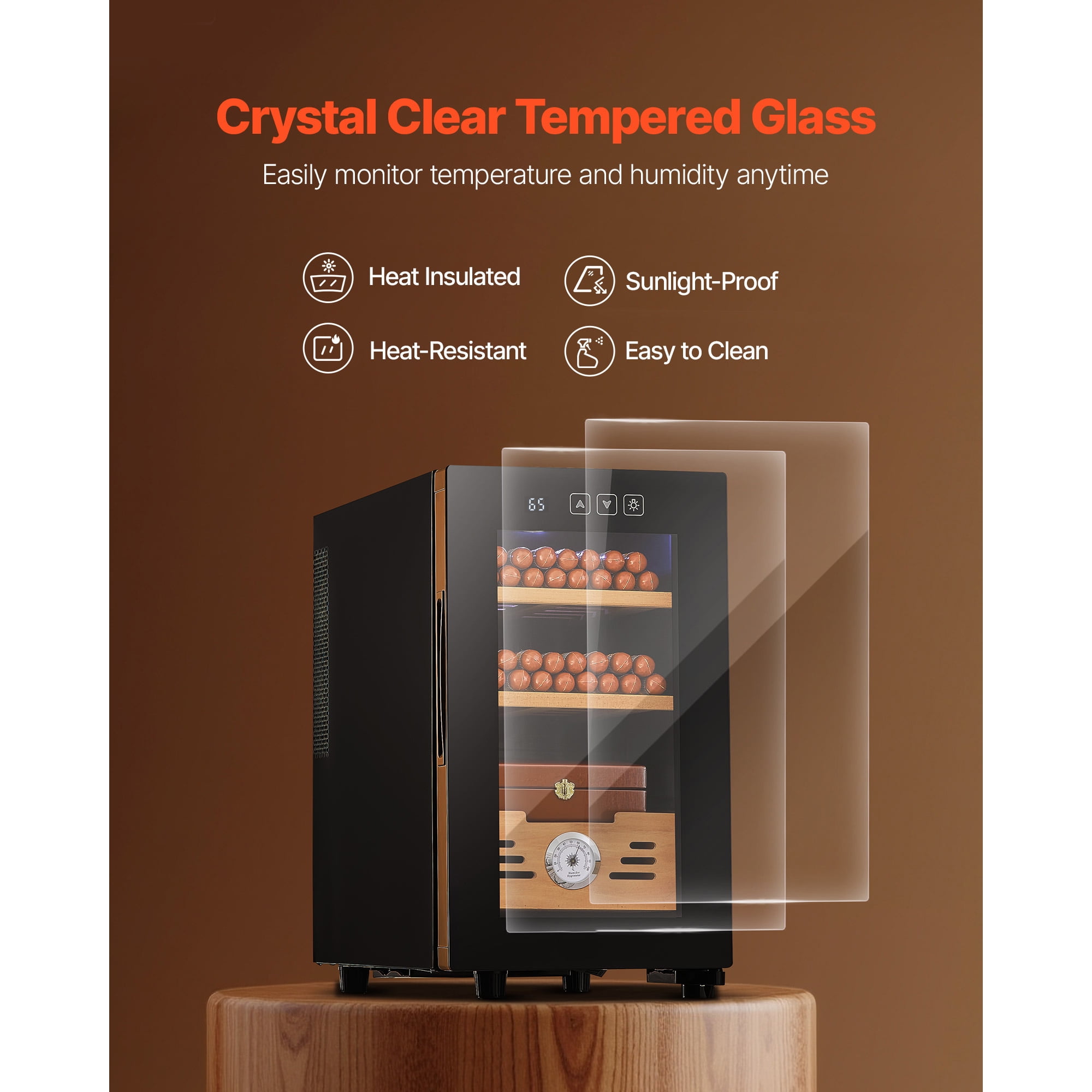 KFFKFF Electric Cigar Humidor, 23L Capacity, 150-Count Cigar Storage Cabinet with Temperature Control, Spanish Cedar Shelves and Drawers, Built-in Hygrometer, 3-Tier Design, Ideal for Home Use
