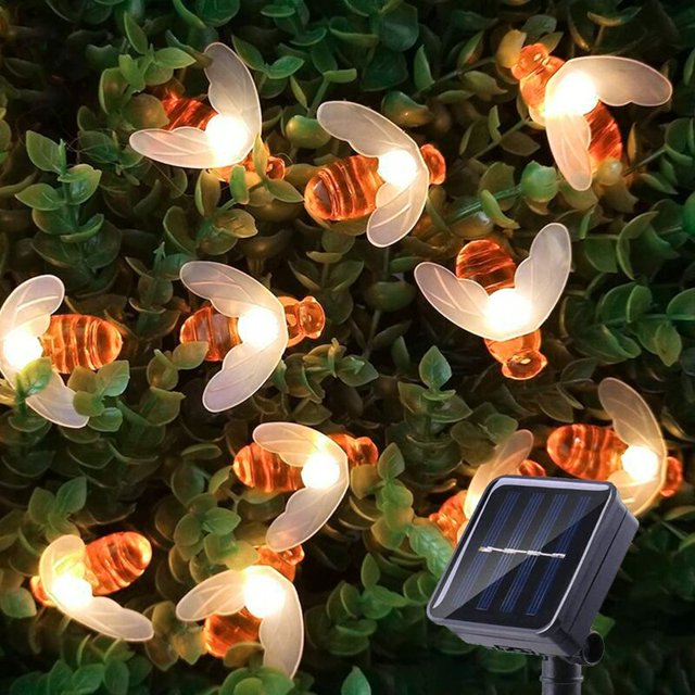 Luces de cadena solares al aire libre Abejas Luces de jardín 50LED 8 modos Decoración de patio interior a prueba de agua Navidad Año Nuevo Fiesta de patio de casa de Halloween Blanco cálido